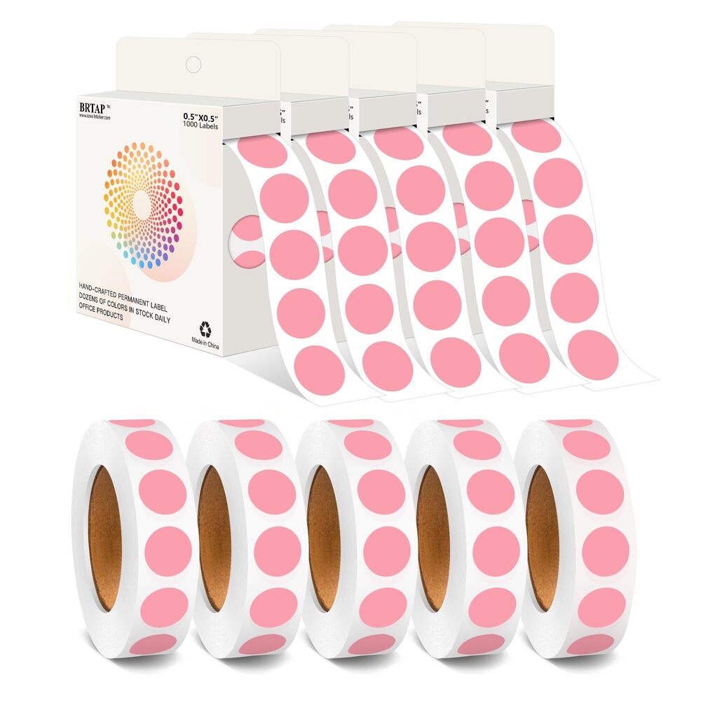 3895 1/2 Inch Round Color Coding Dots - 10 Rolls, 10000 Stickers - Adhesive